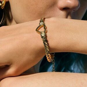 18K Gold Plated Cuban Chain Heart Shape Bracelet